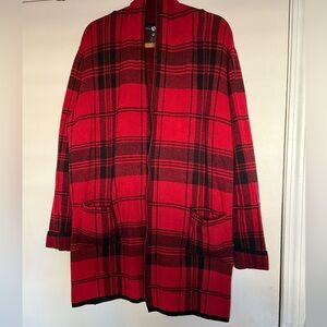 Ashley Stewart Red and Black Plaid Open Cardigan SIZE 18/20 GUC